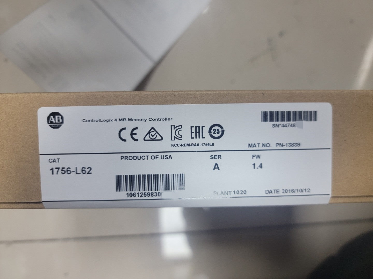 New Allen-Bradley 1756-L62 ControlLogix 4MB Memory Controller AB 1756L62