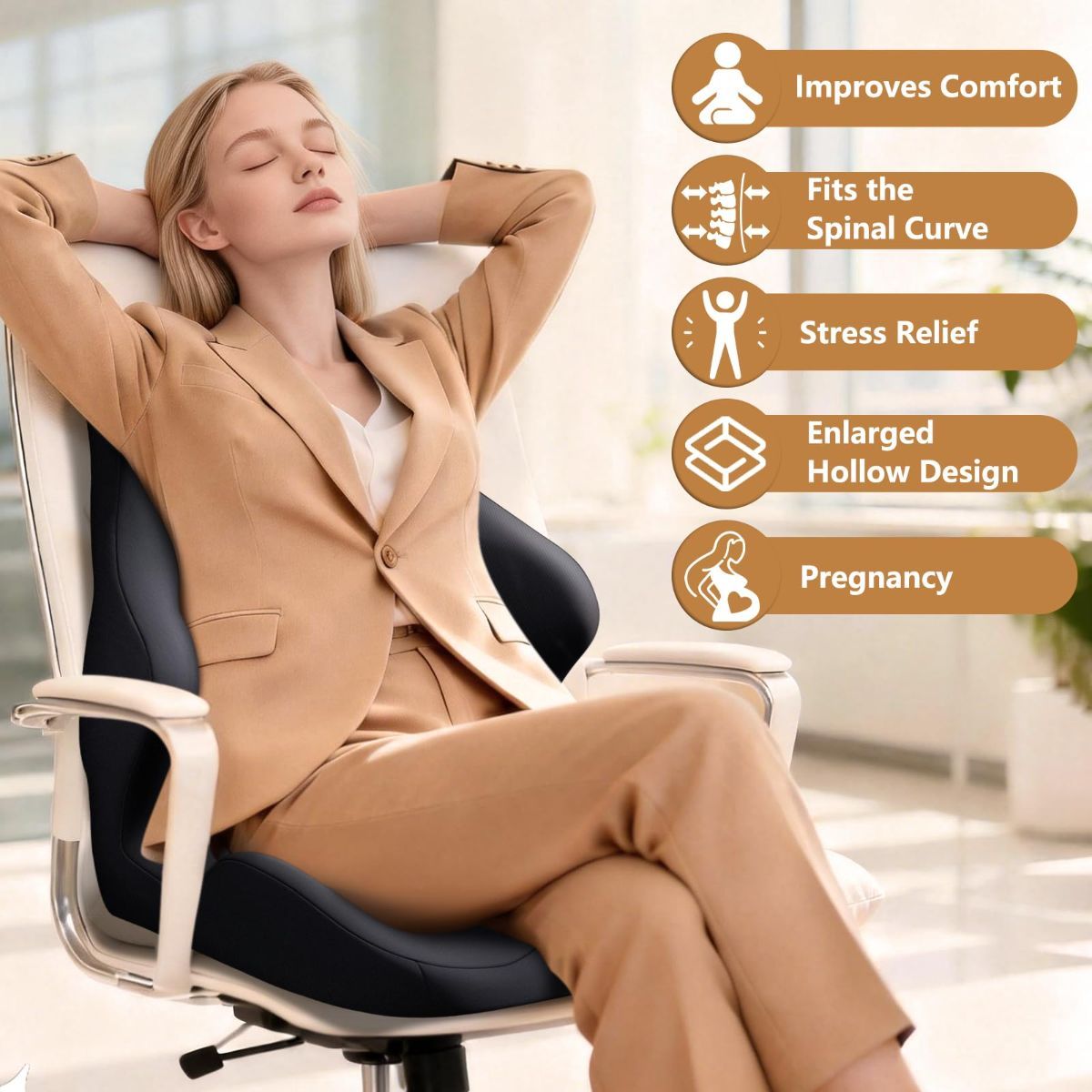 Seat Cushion with Back Support,Lumbar Support Pillow for Office Chair,office chair cushion for Sciatica and Hemorrhoid Relief,Tailbone Pain,Memory Foam Seat Cushion with L-Shaped Ergonomic Design