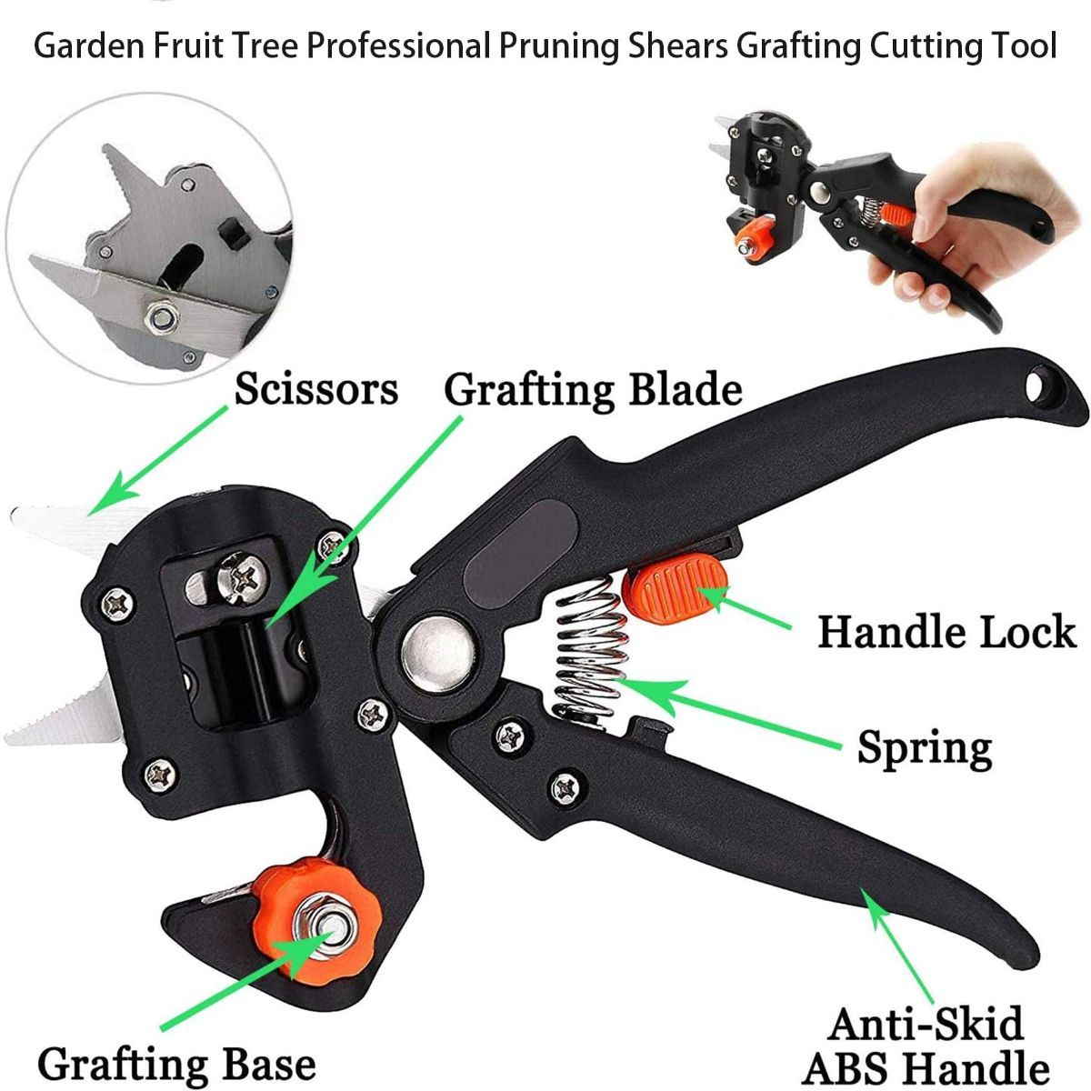 Garden Grafting Tool Kits, 2 in 1 Pruning Tools for Yard, 1PCS | Heavy-duty carbon steel & ABS, 3 replaceable Omega/U/V blades, screwdriver & wrench, for rose, vine, fruit tree trimming