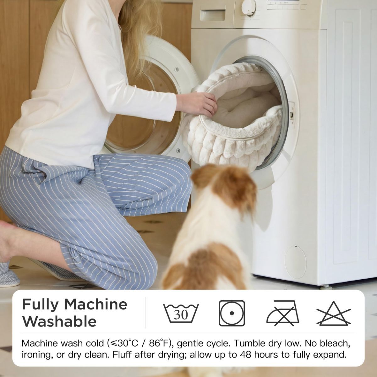 Cat Bed Fluffy Cat Bed Round Cat Bed Cat Furniture Cat Comfort Machine Washable - White - Size 20in