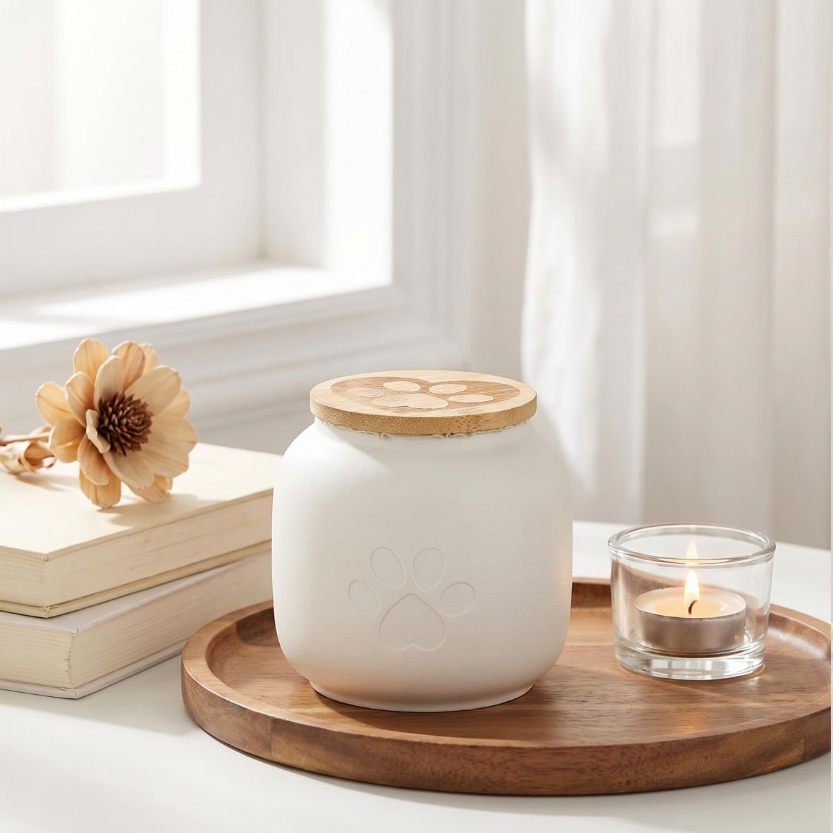 Small Pet Urn for Ashes, Cremation Memorial Urns for Cats & Dogs, Ceramic Paw Design Keepsake Jar with Wooden Lid, Pets Loss Sympathy Gift, 17oz - Black - Size 3.9in*3.7in