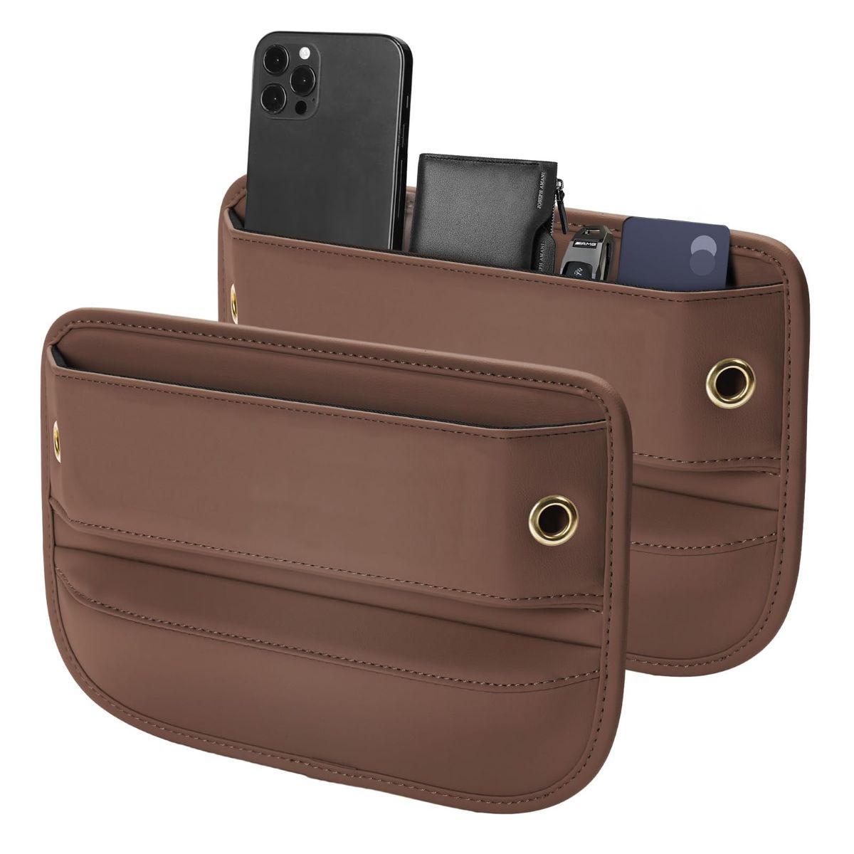 Premium Leather Car Seat Gap Filler Organizer (0.2”-1.2" Gaps), Clever Gifts for Car SUV Truck Owners - Black - Size 2PCS