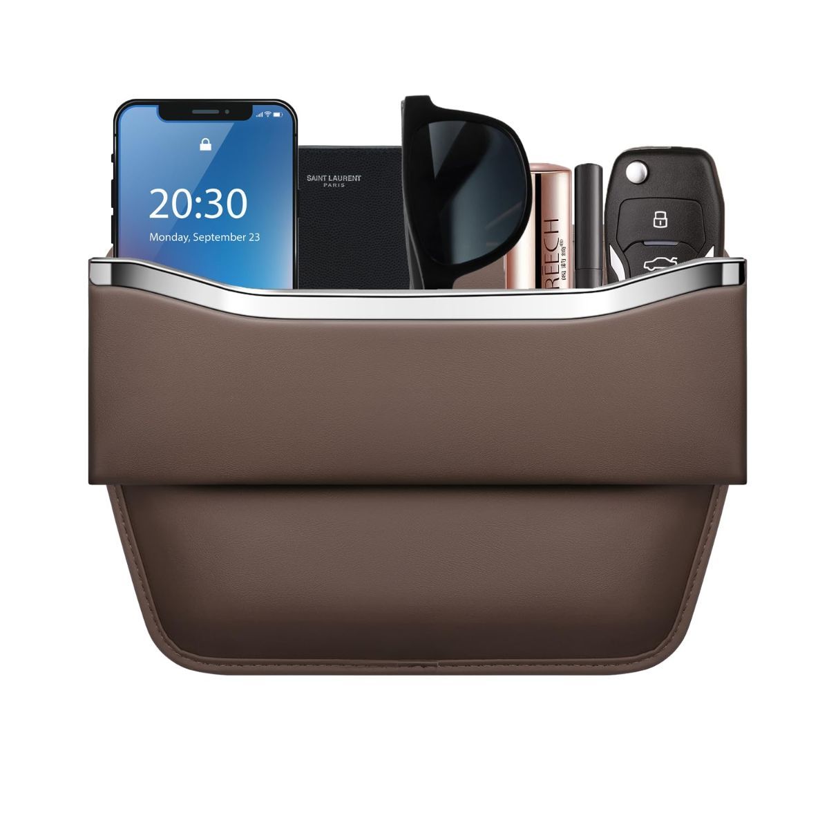 2Pack Car Seat Gap Filler Organizer - Leather Console Side Pocket Seat Storage - Stylish and Practical Car Accessories for Cars,SUV,Truck - Beige - Size 2 Pack