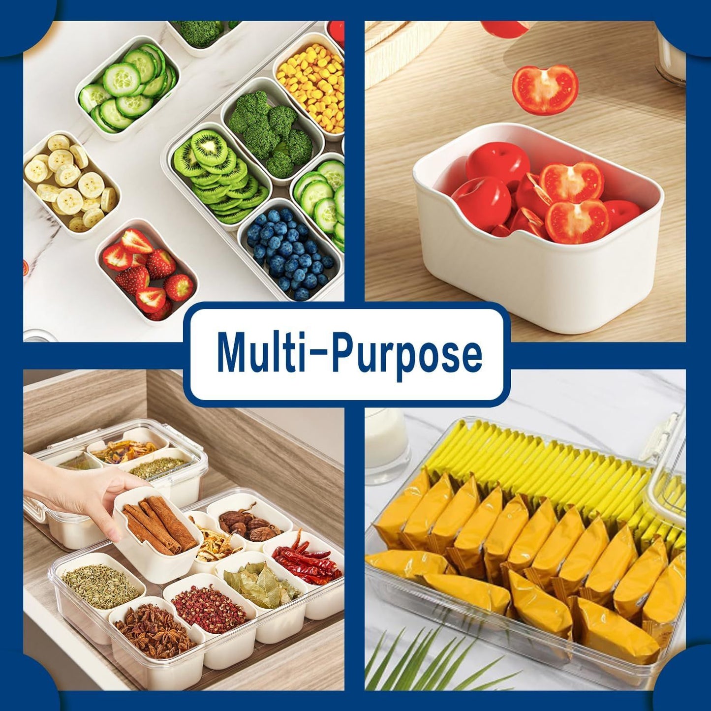 8-Compartment Sealed Snack Organizer with Handle for Fridge, Picnic & Kitchen Storage – BPA-Free Food Container (White)
Product Description