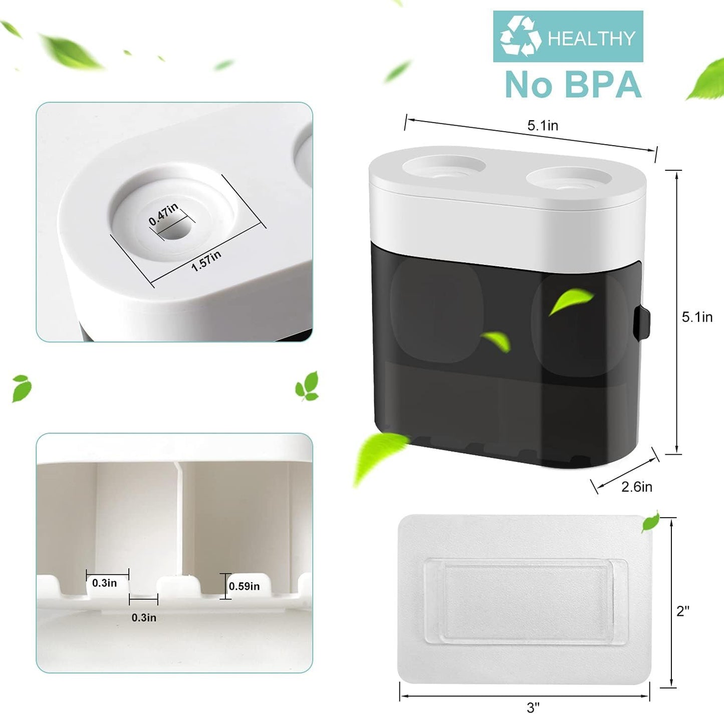 Wall-Mounted Toothbrush Holder & Automatic Toothpaste Dispenser with Magnetic Dust Cover for Family Bathroom (Black)