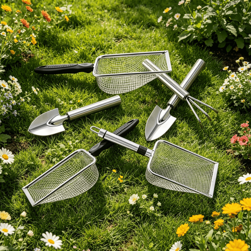 Stainless Steel Garden Sieve Scoop for Soil and Debris Separation-Silver