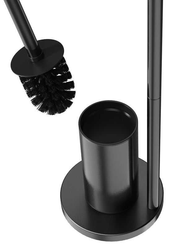 2-in-1 Floor Standing Roll Paper Holder and Toilet Brush For Bathroom and Toilet-Black