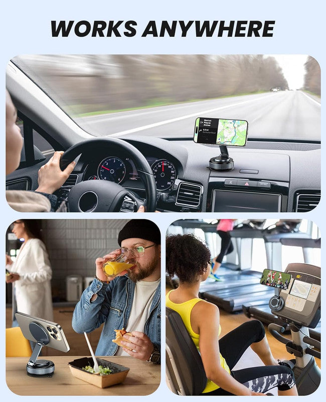 Suction Phone Mount for Car Dashboard/Windshield - 360°Adjustable Magnetic Phone Holder for Car, Foldable Car Phone Holder for iPhone Series (Carbon Fiber & Aluminum Alloy)