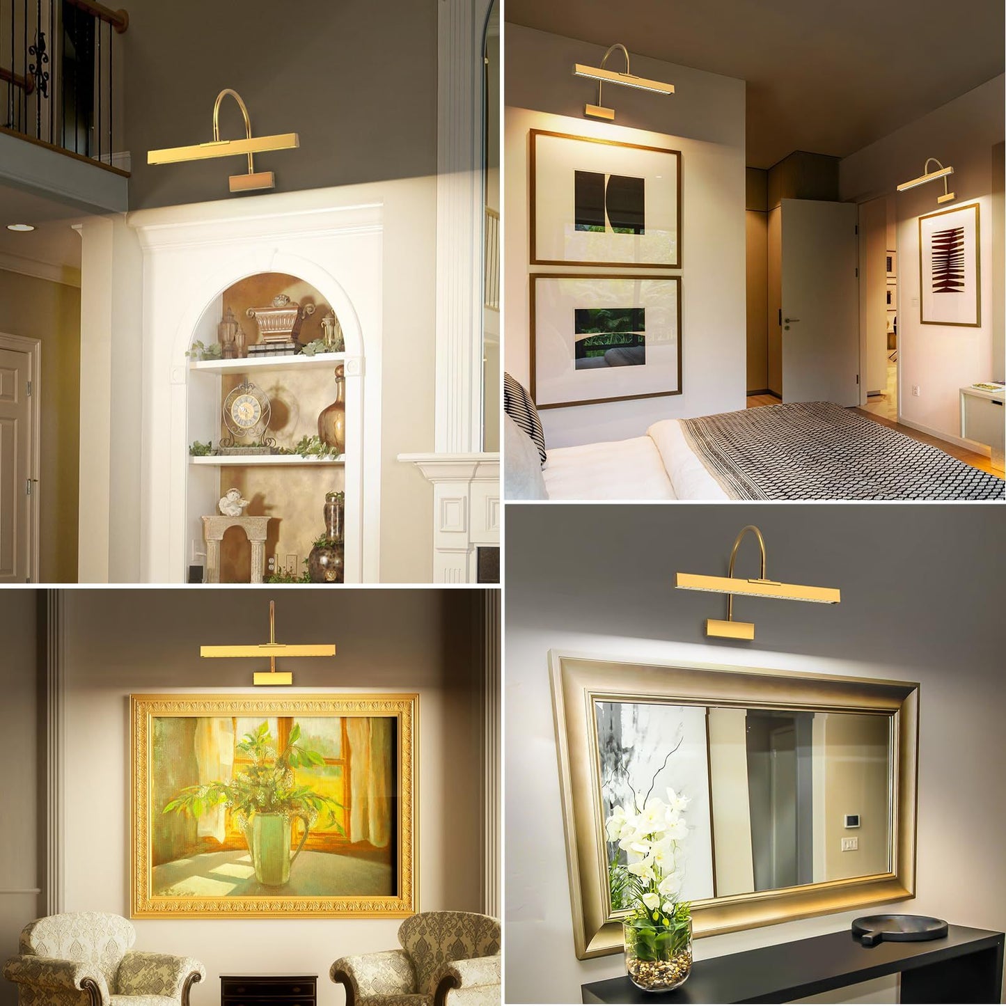 Picture Frame Light with Remote, Wireless 16 Inch Gold Art Light, Battery Picture Light with 3 CCT, Dimmable and Timer Wall Picture Lights for Painting, Wall, Gallery, Artwork, Frame