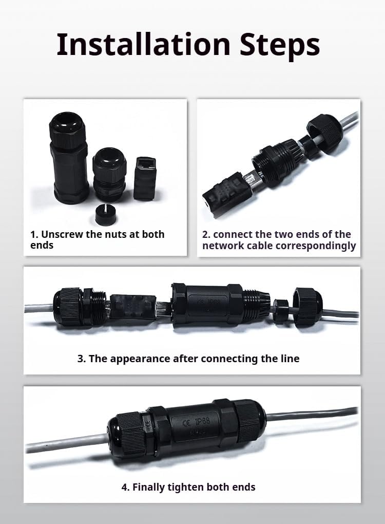 Starlink Coupler for Starlink Cable/Cat7/Cat6/Cat5E/Cat5 Network LAN Cable Extender IP68 Waterproof (PoE Supported)