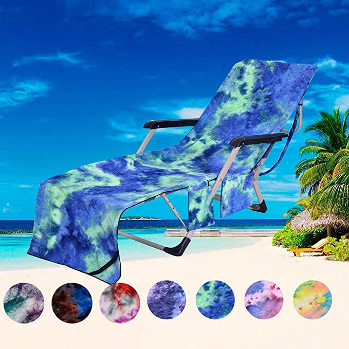 Beach Chair Cover with Side Pockets for Garden and Sunbathing