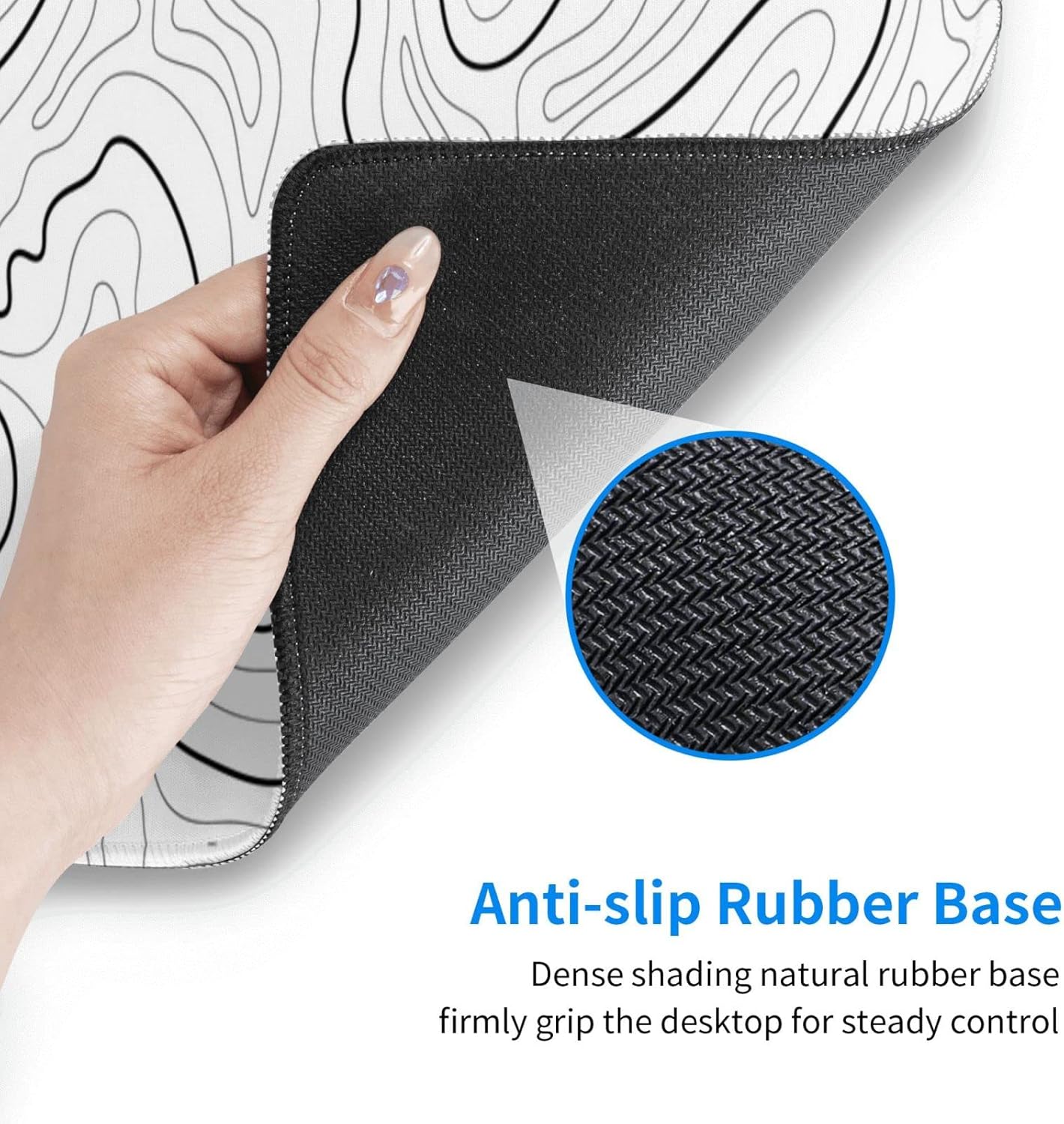 Abstract Topographic Map White Grey Black Gaming Mouse Pad Long Mouse Pad Large Desk Mat 31.5 X 11.8 Inch Mousepad with Non-Slip Base Stitched Edge Keyboard Mat for Gaming Office Light Grey White