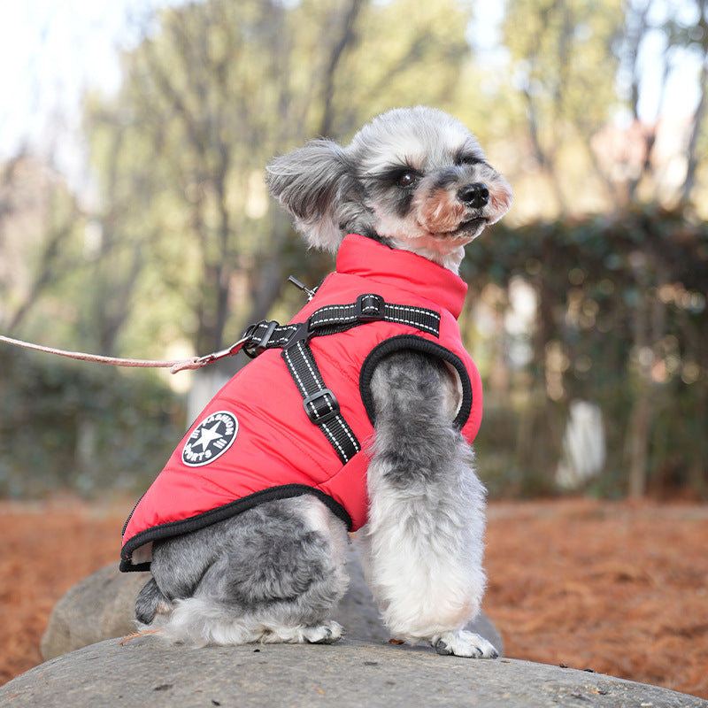 Waterproof Dog Winter Jacket with Harness Zipper Fleece Pink XL