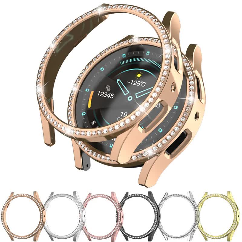 Compatible with Samsung Galaxy Watch 6 5 4 40mm 44mm Case PC Clear Bumper with Diamond Coating for Single Row Shiny Protection