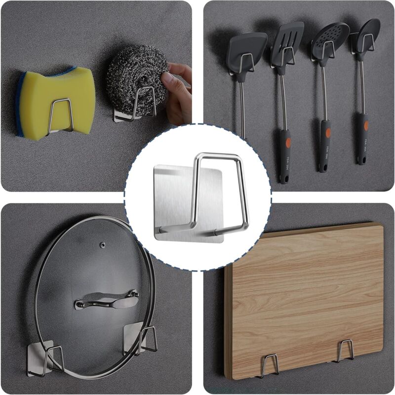 Sponge Holder - 304 Stainless Steel Dish Sponge Hook, Adhesive - Sink Accessories - Adhesive Hook, Kitchen And Bathroom