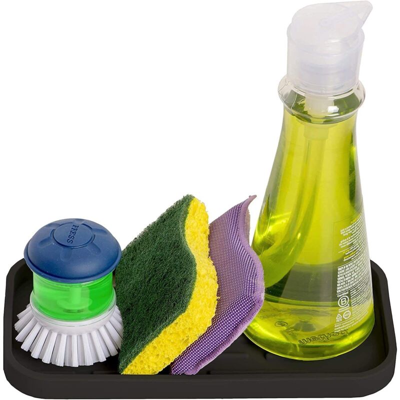 Silicone Draining Mat - Sink Organizer For Sponges, Brushes, Soap, Wine Glass Dry Mat, Non-Slip Sponge/Sink Holder