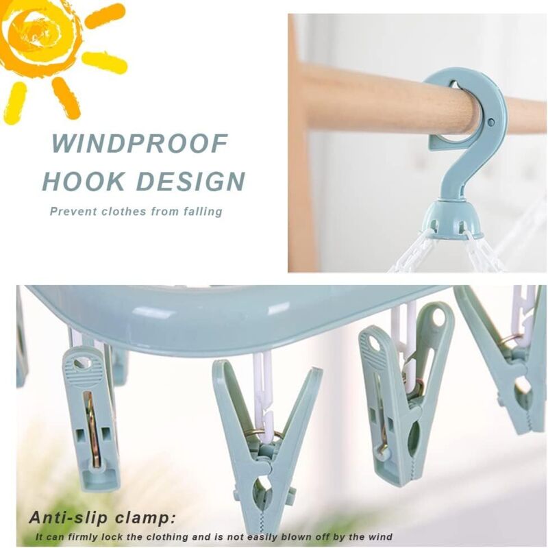 Sock Drying Rack Clothes Hanger With 32 Clips For Foldable Sock Dryer Clothespins Underwear Drying Rack Clothespins For