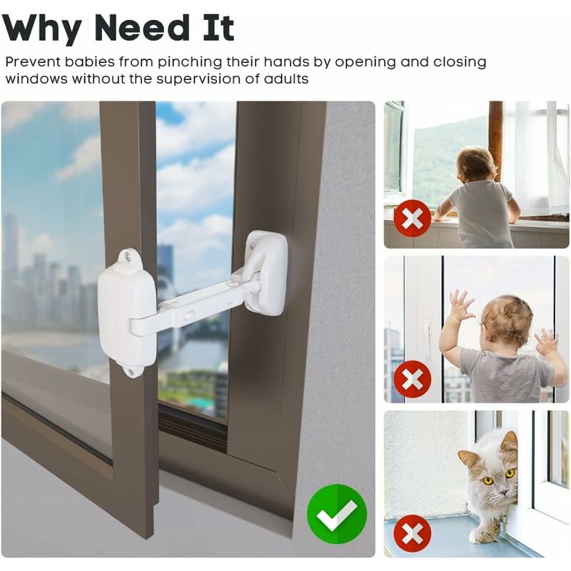 Child Safety Window Limiter For Baby Safety Window Locks, Window Safety Locks For Toddlers And Pets (White)