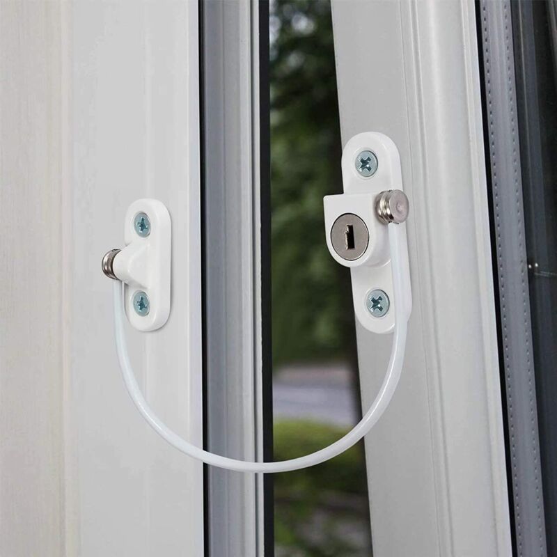 Security Lock Furniture Door Window-2 pcs With Key White Cable Restrictor 190Mm-Baby Child Safety Cable Restrictor
