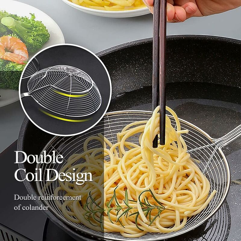 Stainless Steel Skimmer With Handle For Frying And Serving Food, Pasta, Spaghetti, Noodles (Diameter: 20Cm Total
