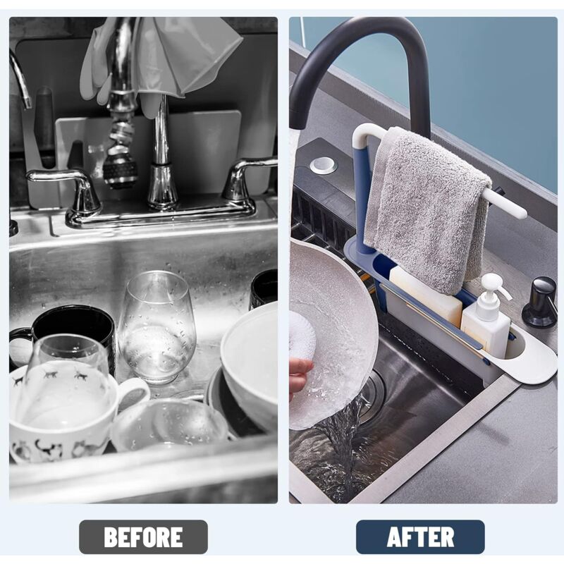 Sink Rack, Kitchen Sink Sponge Holder Telescopic Sink Storage Rack Freely Large Capacity Pp Expandable Sink Organizer