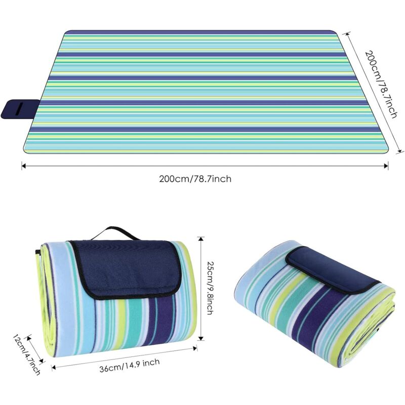 200 X 200 Cm Large Waterproof Sandproof Picnic Blanket, 3 Layer Beach Blanket With Carry Handle, Outdoor Picnic Mat