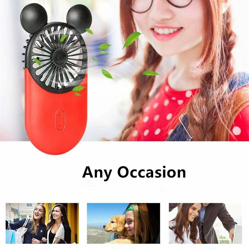 Cute Mini Personal Fan, 3 Adjustable Speeds, Portable Stand, For Indoor Outdoor Activities, 3 Pack Cute Mouse Fan (Red
