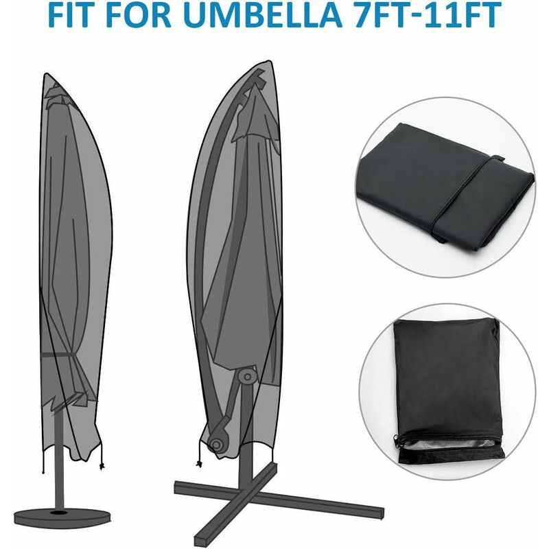 210D Oxford Fabric Parasol Cover Water Resistant Windproof Uv Resistant Tear Resistant Extra Large With Zipper Black