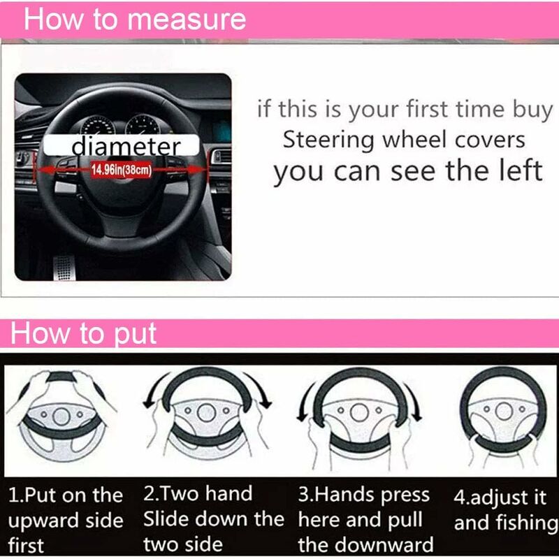 3 pcs Car Steering Wheel Cover Anti-Slip Elastic Pink Plush Universal Car Steering Wheel Cover With Handbrake And Gear