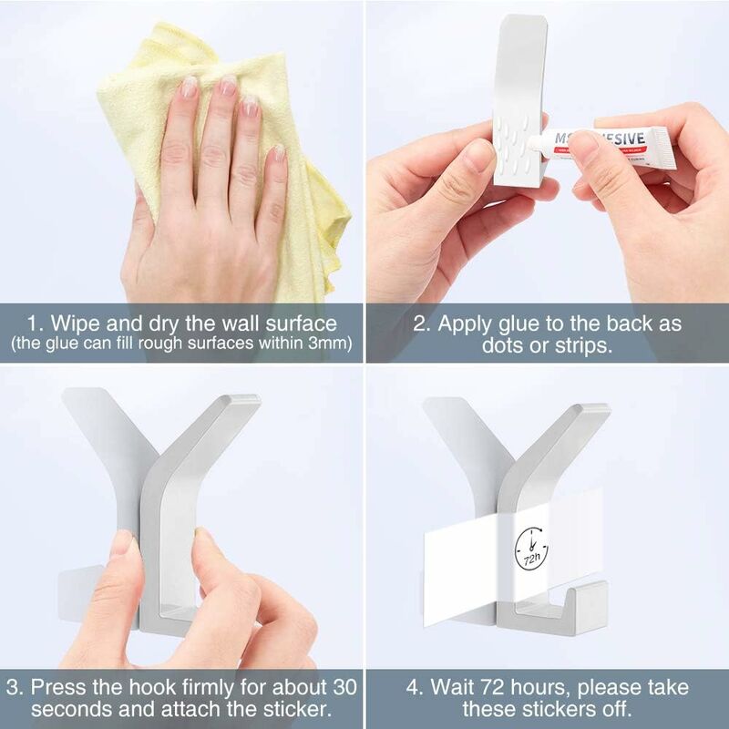 Self Adhesive Hooks Aluminum Wall Hook Waterproof Bathroom Towel And RObe Hooks For Kitchen Bathroom Closets 5 pcs