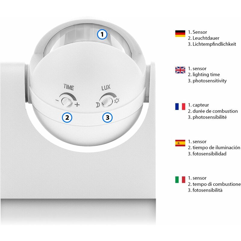 1X Infrared Motion Detector Surface Wall Mount Indoor Outdoor Splashproof 180° Tiltable Working Area 12M Range White