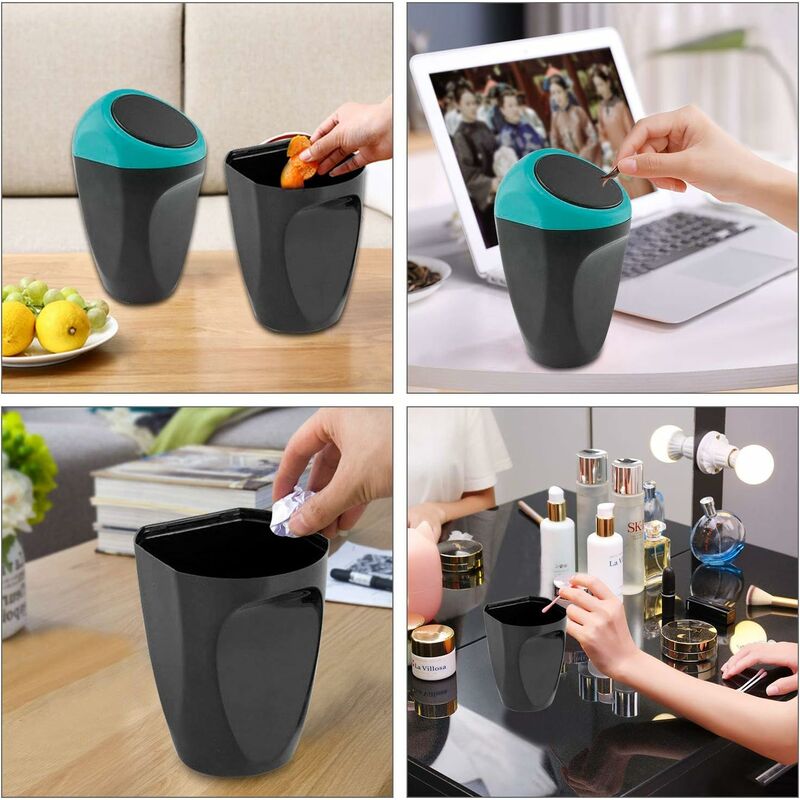 Mini Car Trash Can Plastic Waste Bin 16X8Cm Garbage Can Storage Container For Car Interior/Office/Home(Blue-Mini Trash