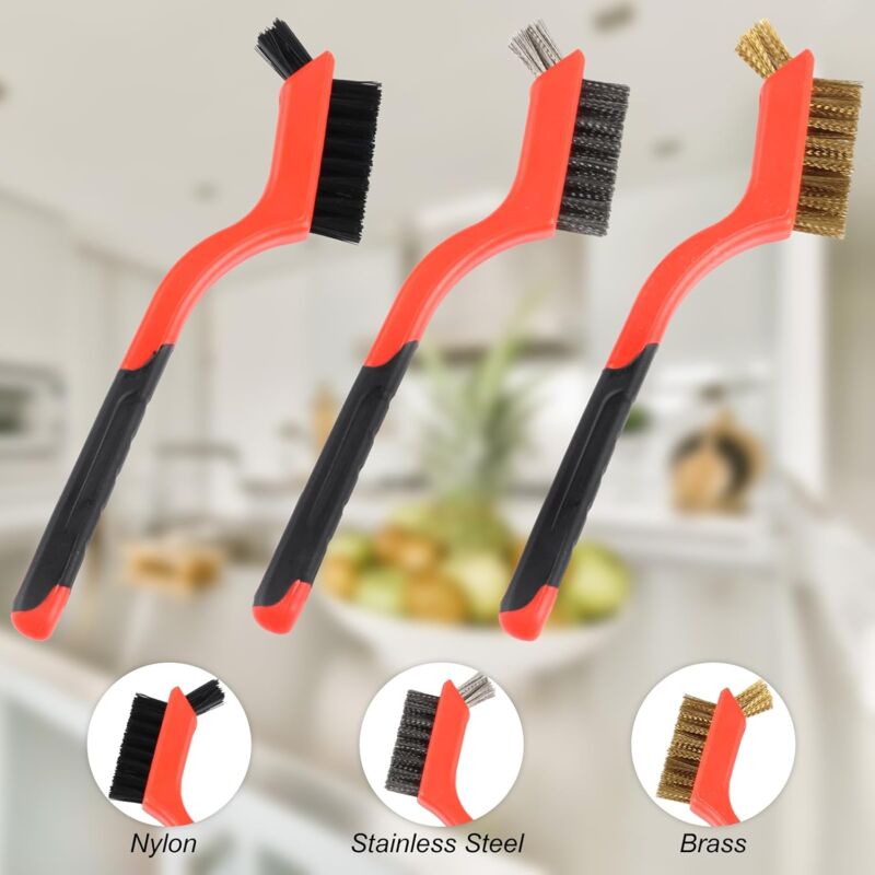 3 pcs Wire Brushes Set Stainless Steel Brass Carbon Nylon Scrub Brushes For Cleaning Welding Slag Stripping Rust Dust