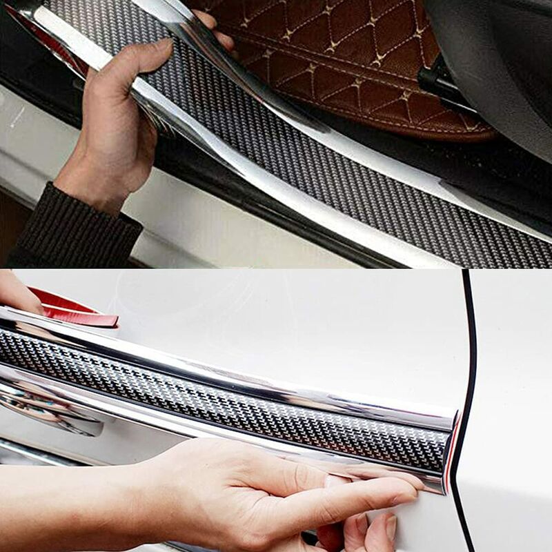Car Door Sill Sticker Carbon Fiber Silver 5Cmx3M Self-Adhesive Sticker Protector Bumper Guard Strip