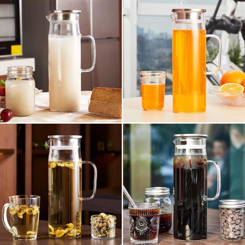 Water Carafe, Glass Pitcher, Glass Jug With Lid And Handle-1.5 Liters