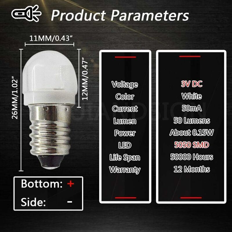 4 pcs 3V 0.2W E10 LED Bulb 5050 1Smd White 3000K LED Replacement Bulb Upgrade For Headlights Flashlights Torch Lights