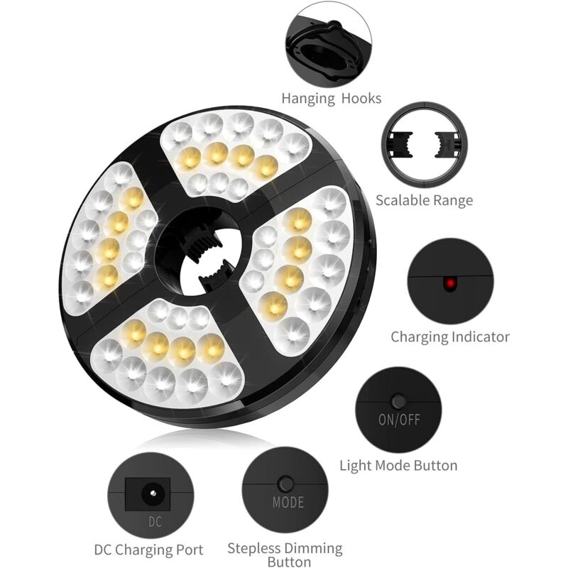 48 LED Rechargeable Umbrella Light, With 3 Lighting Modes 72 Hours Adjustable Cordless Light For Garden Patio Umbrella