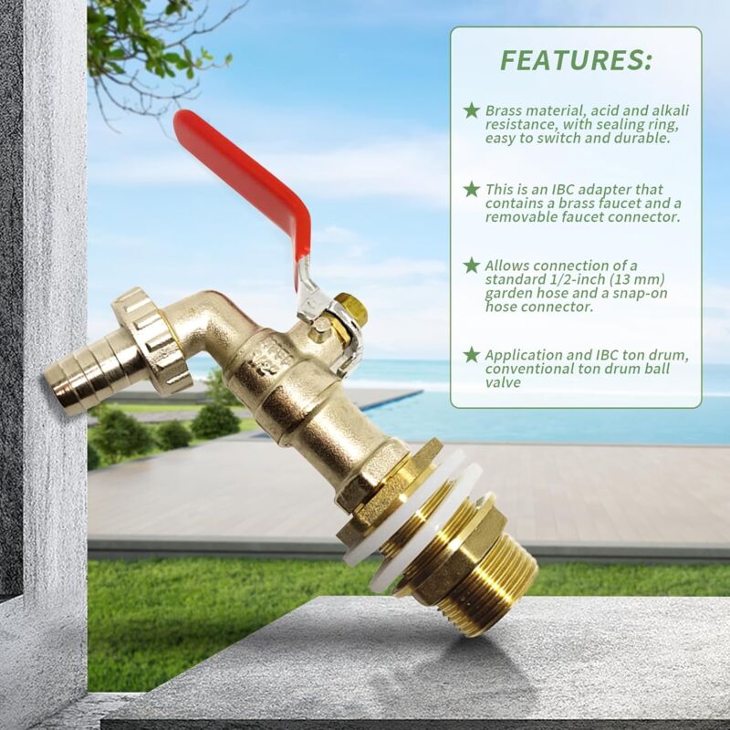 1000L Tank Faucet, Rainwater Harvesting Faucet Tank Adapter 1/2" (13Mm) Faucet, Ibc Drain Tank Adapter For Faucet,