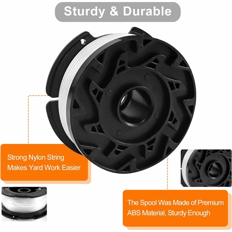 Trimmer Line Spool For Black And Decker Strimmers, 6 Pack Brushcutter Line Spools With 1 Spool Cover And 1 Spring