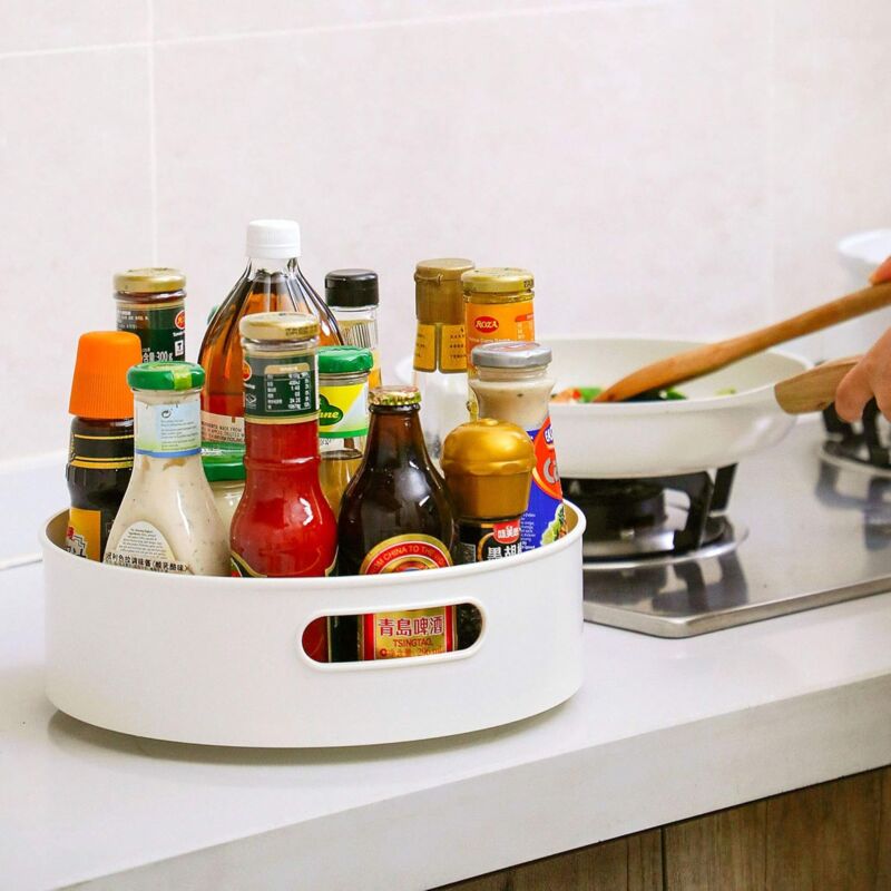 Spice Rack Φ30Cm Kitchen Cupboard Storage Plastic Lazy Susan, Spice Rack Spice Holder Spice Storage White