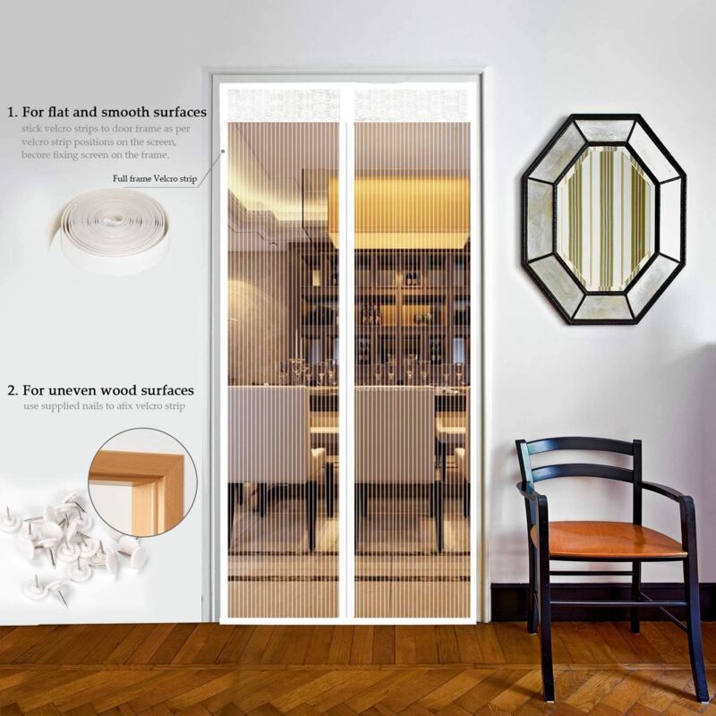 Magnetic Screen Door Automatic Closing Insect Screen Door Curtain With Magnets No Drilling (120X220Cm, White)