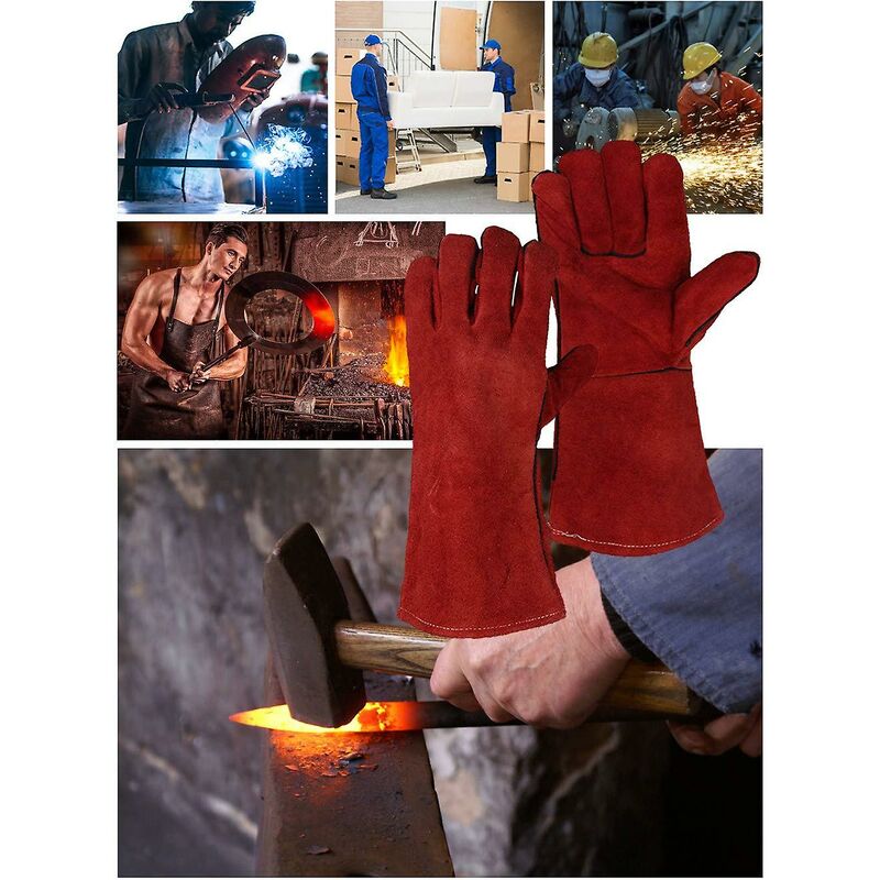 Heavy Duty Large Heat Resistant Leather Lined Welding Gloves For Wood Stove Log Burner Bbq, Gardening Gloves For Men