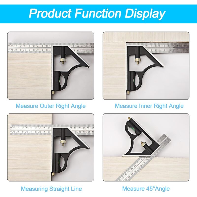Metal Combination Square Multi-Function Carpentry Ruler Combination Angle Ruler With Zero Level Protractor Straight
