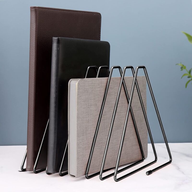 Metal Bookends, Metal Magazine Holder, Record Holder, For Books And Documents In Study, Office And Bedroom (Black)