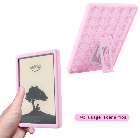 Pop It Fidget Case for Kindle Paperwhite 5 (6.8") - Rainbow Silicone Protective Cover with Stand,Pink