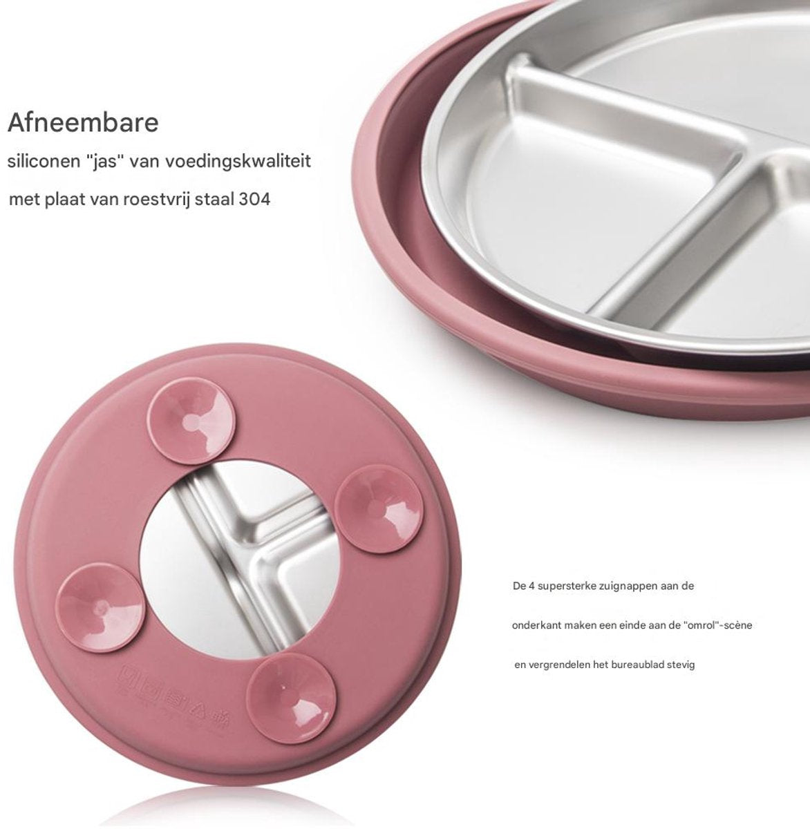 5-Piece Set - Children's Plate - Baby Plate in Stainless Steel - BPA-Free - Non-Slip - Unbreakable - Removable - Suitable for Children 1-3 Years Old - Includes Plate, Bowl, Cup, Fork, Spoon - Grass Green