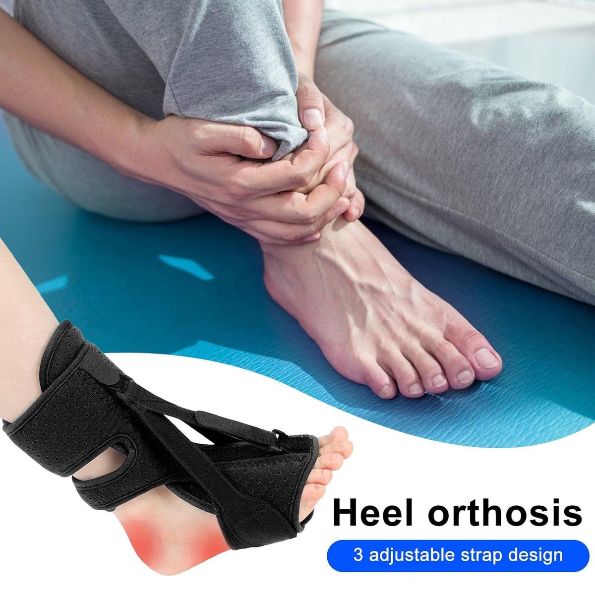 Night splint - Heel spur - Heel spur orthosis - Achilles tendon orthosis - Splint - Strasbourg sock - Achilles tendon - Extra support - Black