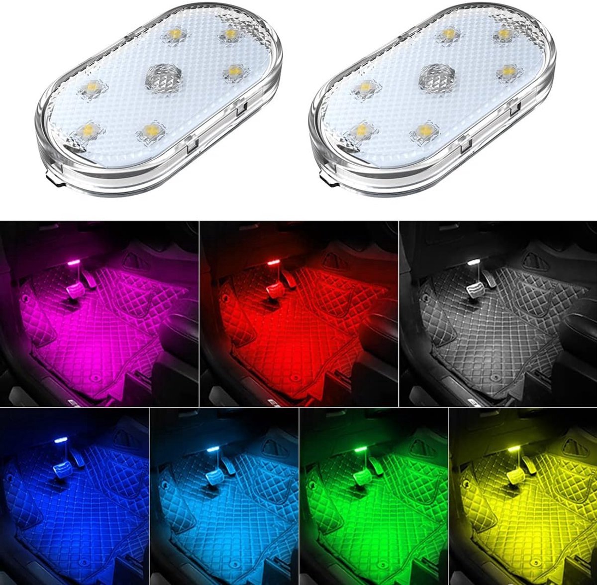 LED Car Lights - LED Car Lighting - 1 Pack - LED Interior Car Lighting - 7 Color Ambient Car Lighting - USB Rechargeable Car Reading Lights - Portable