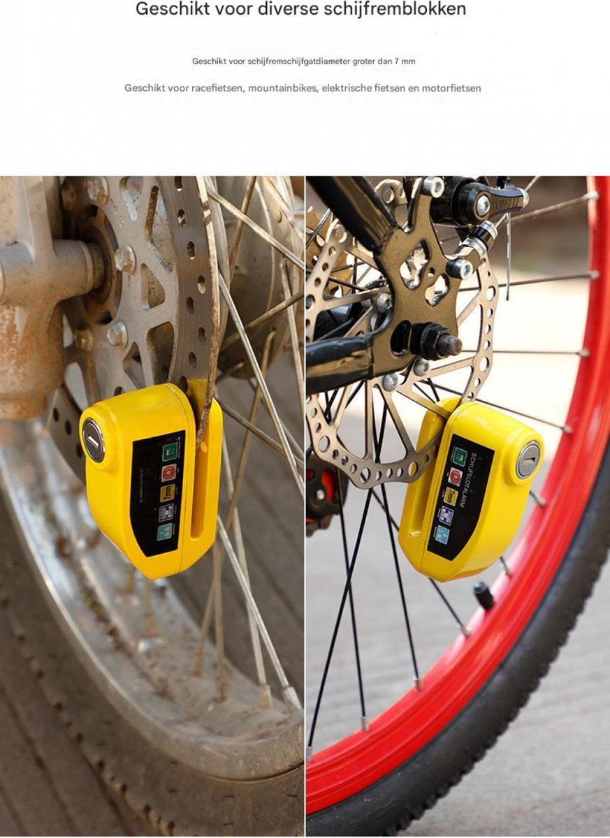 Brake disc lock with alarm - With reminder cable - 7 mm - Motorcycle lock - Scooter lock