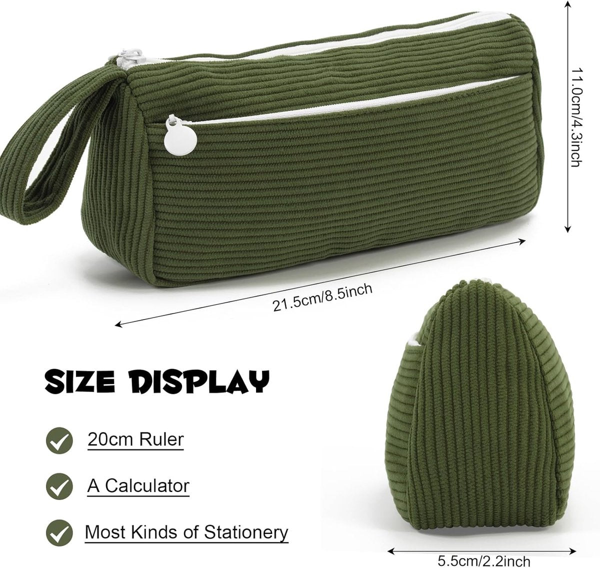 Corduroy pencil case - Pretty pencil case with a practical zipper - Makeup bag - Suitable for school-aged teenagers, boys and girls